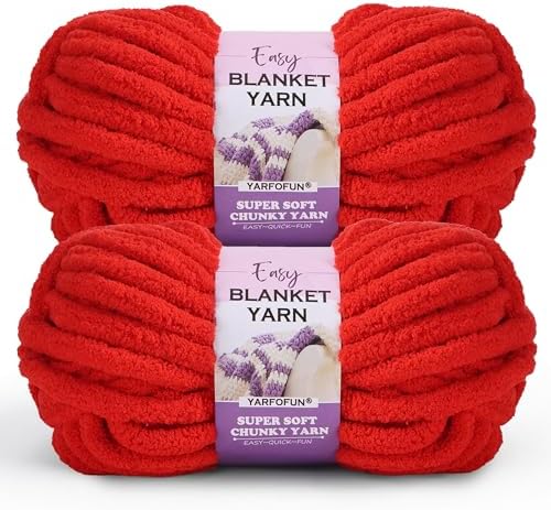 2 Pack Chunky Chenille Yarn for Crocheting Hand Knitting,Soft Thick Bulky Chunky Fluffy Plush Velvet Crochet Blanket Yarn for Crocheting Baby Blankets/DIY Crafts/Home Decor 2 * 100g(Red)