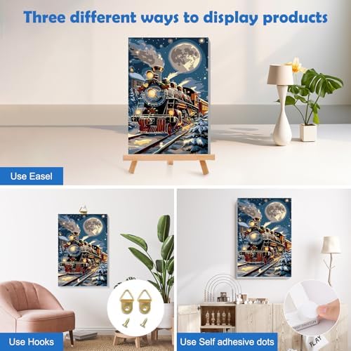 MOGTAA Christmas Paint by Numbers Kit for Adults Beginners with Frame, Christmas Train Adult Paint by Number Kits on Canvas with Easel, Easy DIY Winter Oil Painting Kits for Home Decor, 8x12in