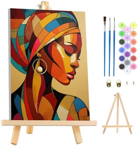MAXBYE Framed Paint by Numbers Kit for Adults, Black Woman Canvas Painting by Number with Wooden Easel, DIY Acrylic Craft Art Kits with Tools for Beginners Gift Home Wall Decor 10×14 in