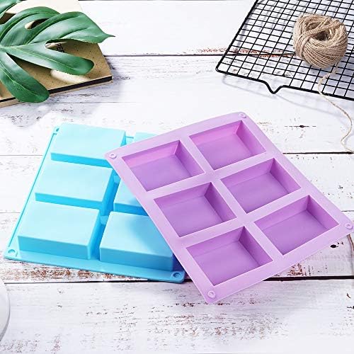 4 Pack Rectangle Silicone Soap Molds 6 Cavities Silicone Baking Mold | Blue/Pink/Green/Purple, DIY Handmade Soap, Muffin, Loaf, Brownie, Cornbread Baking Mold
