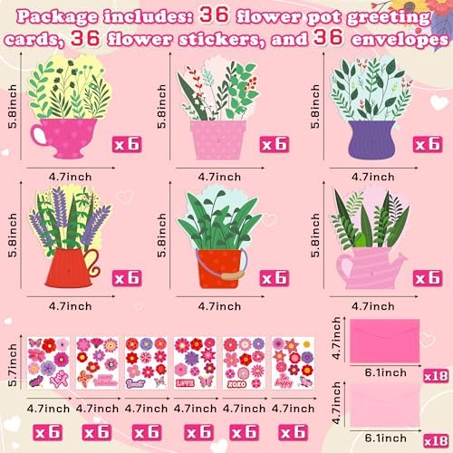 36 Set Valentines Day DIY Craft for Kids - Flower Card Making Kit with Greeting Cards Stickers Envelopes Set Gifts for Classroom School Activities