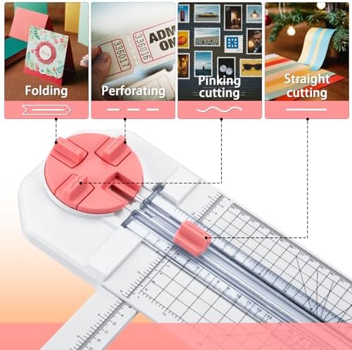 Paper Cutter for Craft：Paper Trimmer, Perforator, Folding, Pinking Cutting on Paper, Vinyl, Cardstock, Photo for Scrapbooking and Cardmaking Plus Sideways Ruler, Pink, Worklion