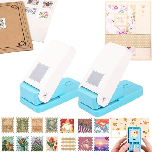 CYFUN DESIGN 2 Pcs Stamp Puncher, 1x0.8inch Rectangular Stamps Punch & 1x1inch Square Stamps Cutter Hole Puncher, Junk Journal Stamp Punch, Paper Punches for Crafting DIY Scrapbooking Card Making