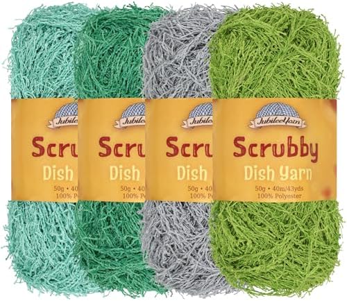 JubileeYarn Scrubby Dish Yarn - 50g/Skein Dishcloth Polyester - Shades of Green - 4 Skeins
