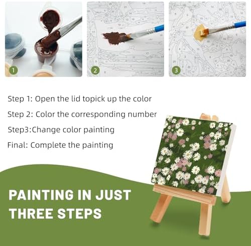 4 Pack Framed Paint by Numbers Kit for Adults Beginner with Wooden Easel, Vintage Flowers Easy Paint by Numbers with Frame, DIY Floral Number Painting for Adults Canvas for Home Decor Gift 10x10 Inch