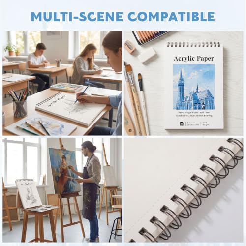 Acrylic Paper Pad 8.5 x 11 in, 25 Sheets, 400Gsm, Top Spiral Bound