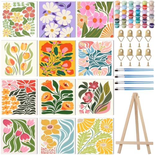 Patelai 12 Pack Easy Floral Paint by Number Kit for Adult Beginner, 8 x 8''