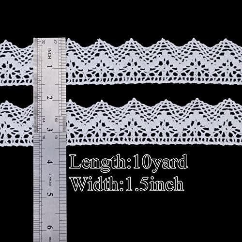 White Lace Ribbon 10 Yards Crochet Lace Trim Cotton Sewing for Crafts, Gift Package Wrapping, Bridal Wedding Decoration, Scrapbooking Supplies