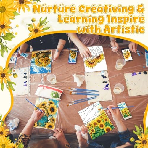Blosssound 10 Set Pre Printed Canvas Pre Drawn Canvas Painting with Easel Kits 5" x 7" Outline Painting Panels for Beginners, DIY Craft Project, Home Decors(Sunflower)