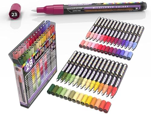 28 Wildflower Colors Acrylic Paint Pens Studio Color Series Markers Set 0.7mm Extra Fine Tip, Rock Painting, Glass, Mugs, Wood, Metal, Canvas, DIY, Detailing. Non Toxic, Waterbased, Quick Drying