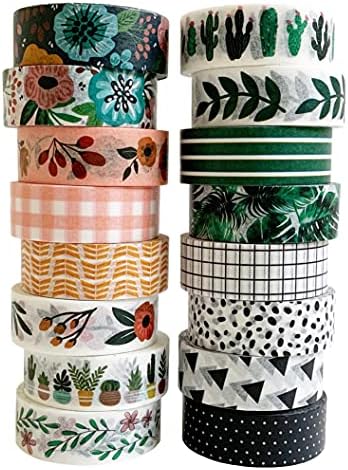 16 Rolls Washi Tape Set for Journaling, Scrapbooking & Decorative Crafts