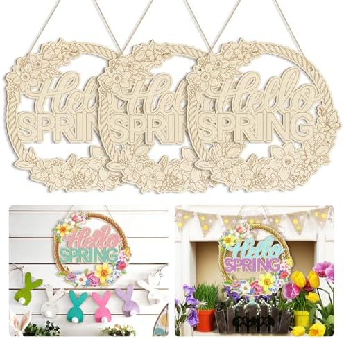 Large Size 12" Wooden Spring Ornaments to Paint, Flower Wooden DIY Blank Unfinished Round Wood Discs Ornament for Crafts Hanging Decorations(3PCS)