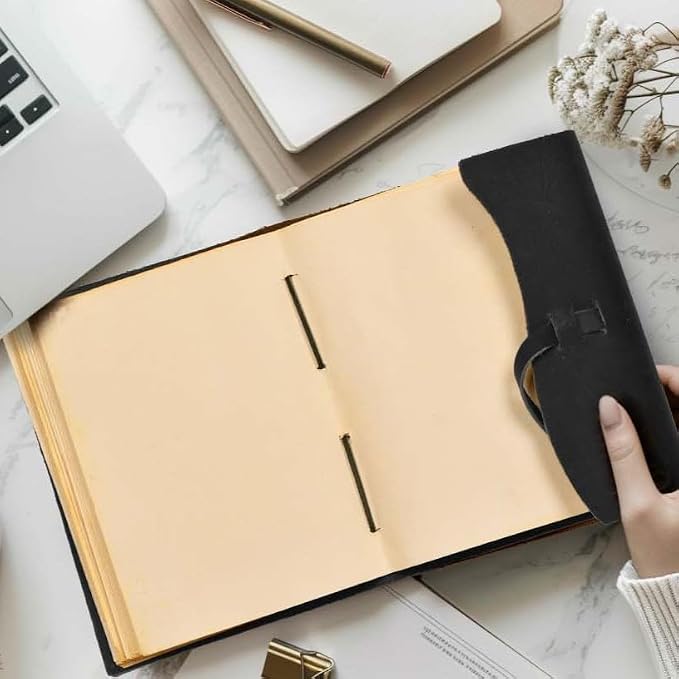 LEATHER VILLAGE Leather Journal Notebook Edge Cut, Black A4.