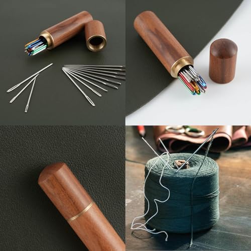 24pcs Large Eye Sewing Needles Kit, Stainless Steel Blunt Darning Needles & Bent Tapestry Needles & Sharp Hand Knitting Needles with Wooden Case,Perfect for Crochet/Darning/Yarn/Embroidery Projects