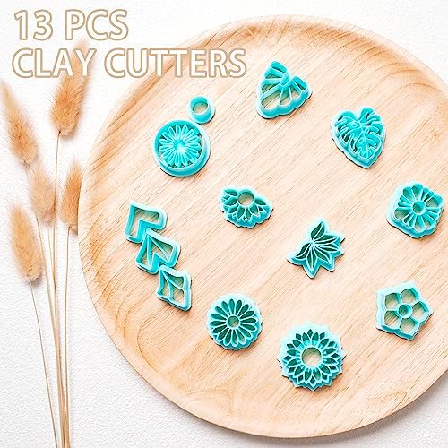 TAINSKY Polymer Clay Cutters, Floral Clay Cutters for Polymer Clay Jewelry, 13 Shapes Flower Clay Earrings Cutters