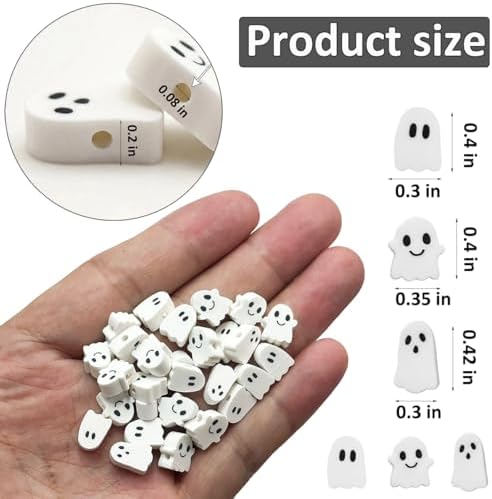 100Pcs Halloween Handmade Polymer Clay Beads, Ghost Polymer Clay Spacer Beads Assorted Ghost Supplies for Women Jewelry Making DIY Charms Bracelet Necklace Hair Clip Accessories Handmade Craft