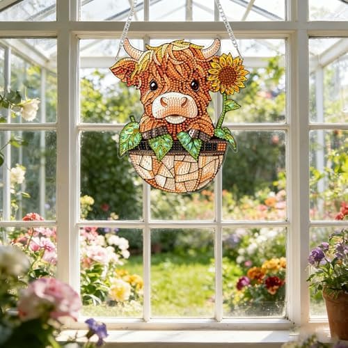 CRZMODE Cow Diamond Art Hanging Kit for Adults, Cow Pendant Diamonds Painting Art Kit, Special Crystal Diamond Art Painting Pendant Ornament, Craft Gift for Women Home Window Decor