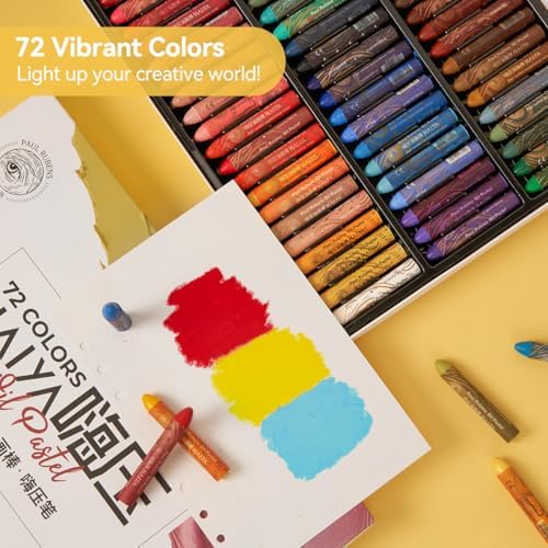 Paul Rubens Oil Pastel Set, Painting Kit, Art Supplies, Includes 72 Brightly Colored Oil Pastels + 1 Palette Knife+ 1 Roll of Masking Tape+ 1 Acrylic Marker + 10 Oil Pastel Paper