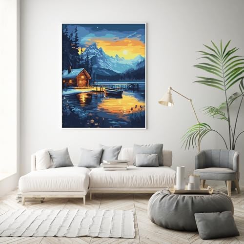 Possoco Paint by Numbers Kit for Adults Beginner, Landscape Easy Adult Paint by Number Kits on Canvas, DIY Acrylic Watercolor Oil Paint by Number for Adults Teens for Home Decor Gift 16x20 Inch