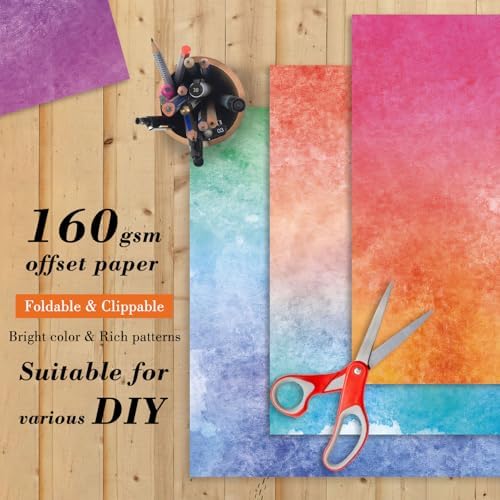 6 In Colorful Scrapbook Paper Pad, 24 Sheets Bright Patterned Designed Card Making Decorative Material Decoupage Cardstock Supplies Folded Material Gift Wrapping Journals DIY Crafts Photo Album