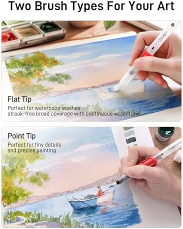 JusArt Water Brush Pens 6-Pack Leak-Proof Refillable Watercolor Pens