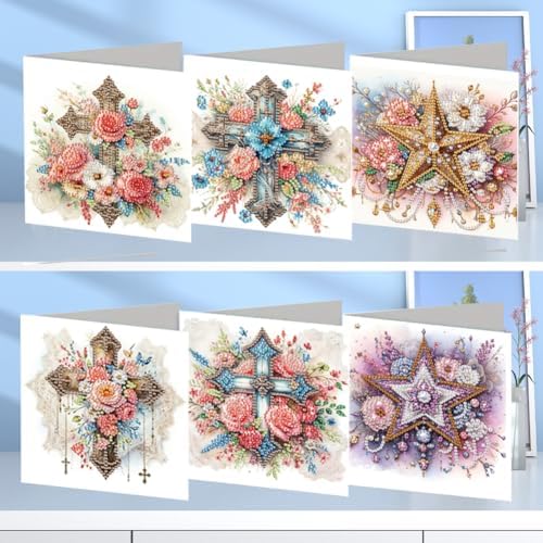 Diamond Art Cards with Envelopes–6PCS DIY Diamond Painting Greeting Cards Kit | Card Making Kit with Bling for Adults & Beginners | Birthday,Holiday & Thank You Cards (Belief)