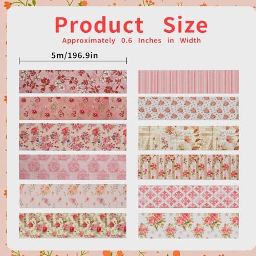 12 Rolls Floral Washi Tape,Cute Washi Tape,Flower Tapes for Journaling Supplies,Stickers for Journaling,Colorful Stickers for Scrapbooking,Motehr Gifts for Mothers Day,Teacher Gifts
