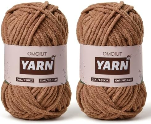 2 Packs Plush Chenille Chunky Crochet Yarn - Baby Yarn for Crocheting Soft - Velvet Yarns Knitting for Blankets Crafts - Fluffy Amigurumi Yarns 100g/131yds (2 Light Coffee)