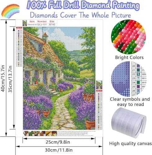 Accompany Wind Country Path Diamond Art Kits for Adults, 5D Diamond Painting Kits for Beginners,DIY Round Full Drill Diamonds Gem Art Crafts for Home Wall Decor Gifts 12x16 Inch