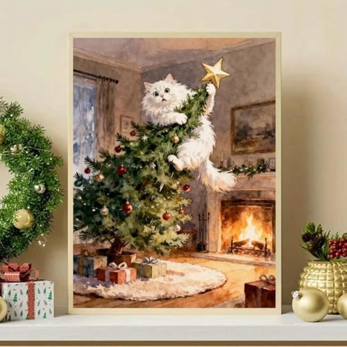 ijbnhd Christmas Tree Diamond Art Kits for Adults Christmas Cat 12X16inch