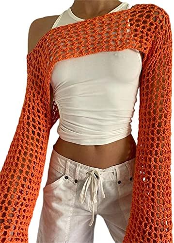 KEOMUD Women Crochet Tops Y2K Hollow Knit Bolero Shrug