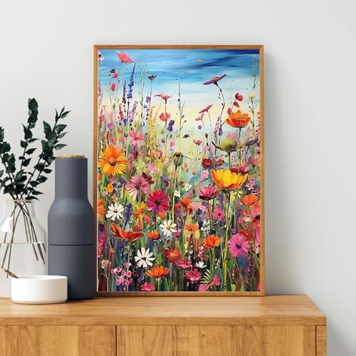 4 Pack Framed Paint by Numbers Kit for Adults Wildflowers with Wooden Easel | With Frame Canvas, Flowers DIY Acrylic Painting, For Adults Beginner, Stress Relief Craft Kits, Home Wall Decor Gift, 8x12 IN