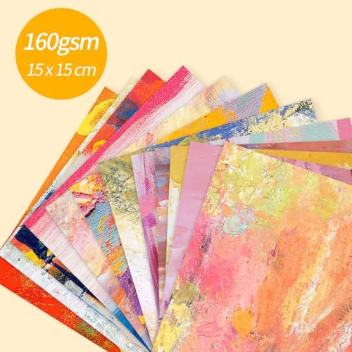6x6" Cardstock Single Sided Scrapbooking,Craft Decorative Scrap Book Paper | 160gsm,24-Sheet 12Patterns Colored Paper,Junk Journal Supplies,Vivid Origami Papers DIY Craft Gift Wrapping Album.OilPainting
