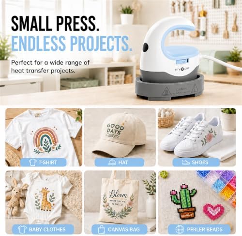 HTVRONT Heat Press Mini Heat Press Machine, Mini Iron for Crafts | Heats Up Quickly & 3 Heat Setings, Perler Beads Iron, Small Heat Press Machine for T Shirts, Hats