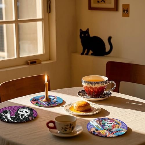 8 Pcs Horror Diamond Art Coasters Kits, Diamond Painting Coasters Kits ﻿ ﻿