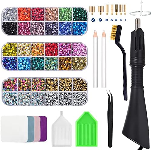 Epesl Bedazzler Kit with Rhinestones, Hot Fixed Gems Craft Applicator - Diamond Painting Pen, Wax Pencil, Tweezers, Tray, Cleaning Brush, Picker Rhinestones Crystals for DIY Clothes Shoes