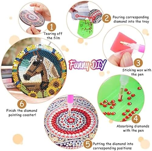 Zythron 8 Pack Diamond Art Coasters,Horse Diamond Painting Coasters Kits