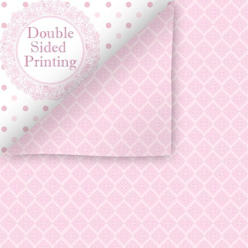 24 Sheets Pink Floral Bird Bow Scrapbook Paper, Preppy Floral Ribbon Bow Birds Decorative Craft Paper Folded Flat for Girly Birthday Baby Shower Card Making Photo Album Decor, 12'' x 12'' (A)