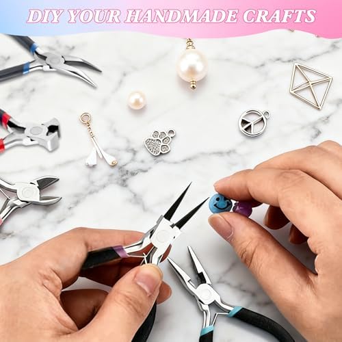 URSKYTOUS 5Pcs Jewelry Pliers Set Pliers for Jewellery Making Include Needle Nose Chain Nose Round Bent Plier Wire Cutter Jewelry Plier Tools for Jewelry Repair Bracelet Beading Craft Making Supplies