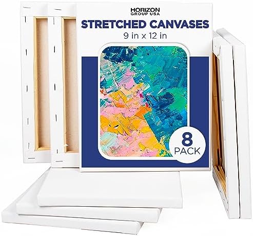 Horizon Group USA Painting Panel Stretched Canvas, 9" x 12", Pack of 8