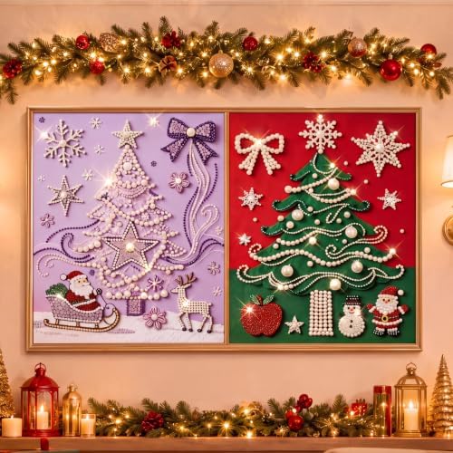 FunooFuno 2 Pcs Christmas Decor Pearl Diamond Art Kits for Adult, 16" x 20"