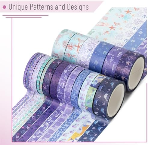 Mr. Pen- Washi Tape Set, 21 Rolls, Assorted Sizes, 5 Yards/Roll | Washi Tape for Scrapbook, Arts, Crafts, Journals and Planners, Tide & Bloom Design
