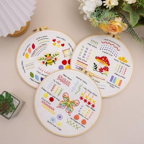 Louise Maelys 3 Pack Embroidery Kit for Beginners Learn Basic Stitches DIY