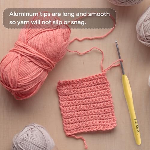 3.5mm Crochet Hook, Ergonomic Crochet Hook, Smooth and Extra Long  Knitting Needles, with Soft Rubber Ergonomic Handle and Aluminum Tip, Perfect Beginner and Arthritic Crochet Hooks (3.5 mm)