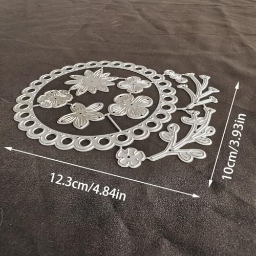 Scrapbooking Die-Cuts for Card Making, Christmas Metal Cutting Dies, Paper Craft Punch Template, Background Embossing Stencils, DIY Album Décor (Circular Frame and Flower Branches-12.3x10cm)