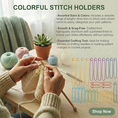 RJLCTH 28 Pcs Stitch Holders for Knitting, Aluminum, 7 Sizes