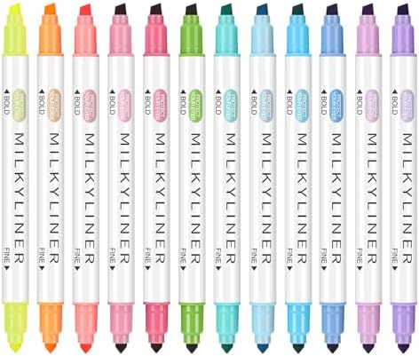 HANKU 12 Pack Pastel Highlighters, Dual Tip No Bleed Bible Study Markers