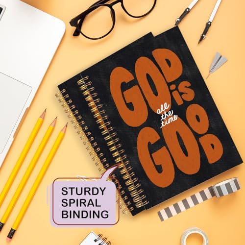 Yhtrg God Is Good Christian Spiral Hardcover Notebook, Black and Burnt Orange Inspirational Writing Journal, Religious Faith Prayer Notebook for Bible Study Daily Journaling, 5.5x8.3