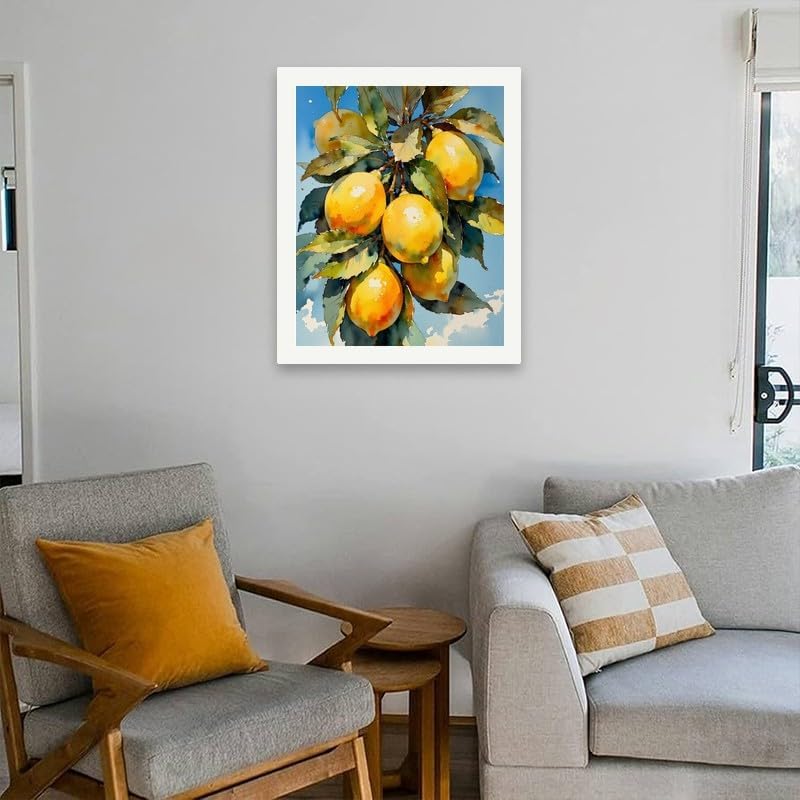 Citrus Art Paint by Numbers Kit for Adults - DIY Vibrant Yellow Lemons Hanging from a leafy branch Painting on Canvas 16x20 Inches, Suitable for Beginners, Fruit Art for Home Decoration or Gifts