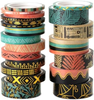 Mr. Pen- Washi Tape Set, 21 Rolls, Assorted Sizes, 5.5 Yards/Roll | Washi Tape for Scrapbook, Arts, Crafts, Journals and Planners, Ethnic Elegance Design